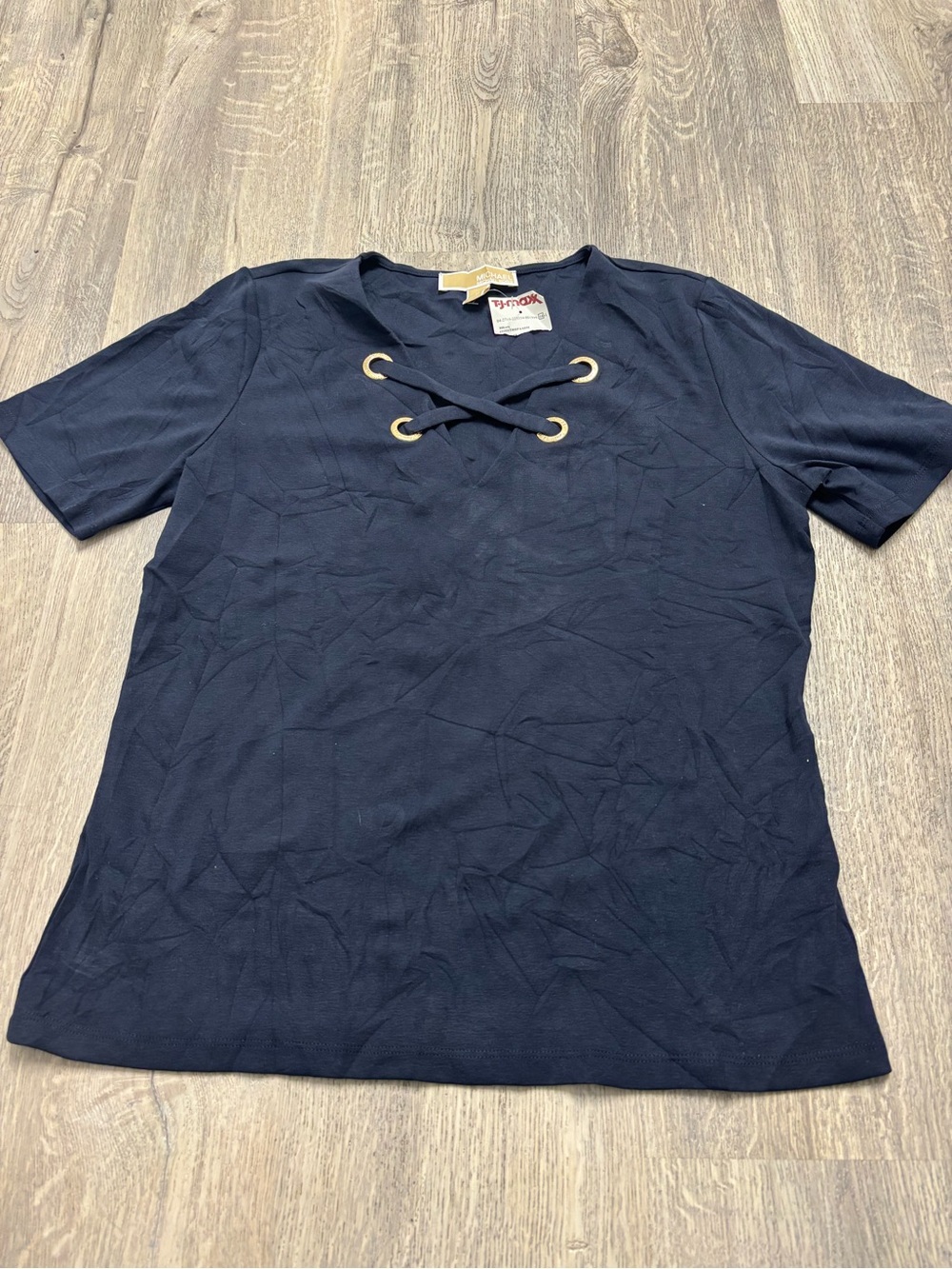 Michael Kors Navy 3/4 Sleeve Lace-Up Top size medium